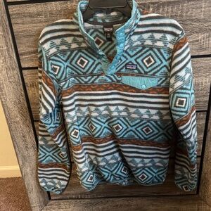 Patagonia Men's Geometric Sweater - Blue, Brown, and White